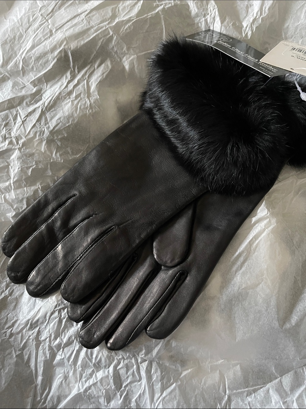 Kohl's Black Leather Gloves with Black Faux Fur Cuffs